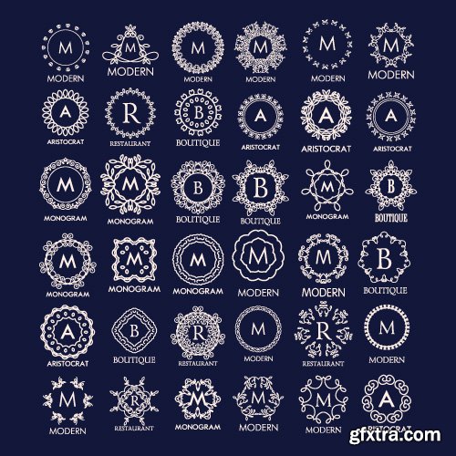 Monogram logo and calligraphic ornament elements vector 4