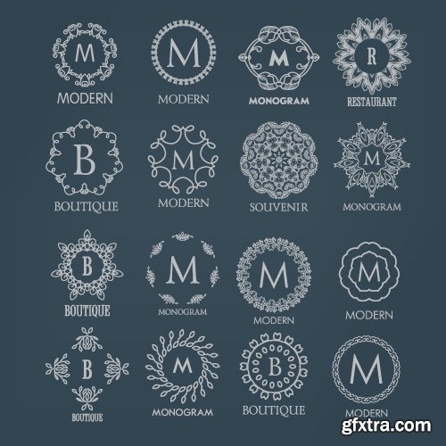 Monogram logo and calligraphic ornament elements vector 4
