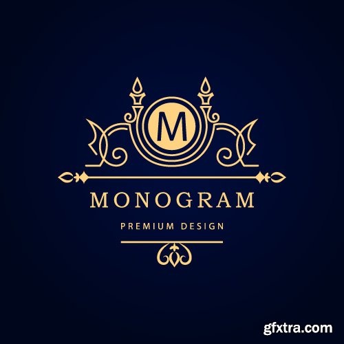Monogram logo and calligraphic ornament elements vector 4