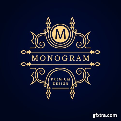 Monogram logo and calligraphic ornament elements vector 4