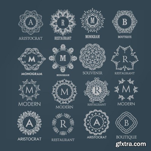 Monogram logo and calligraphic ornament elements vector 4