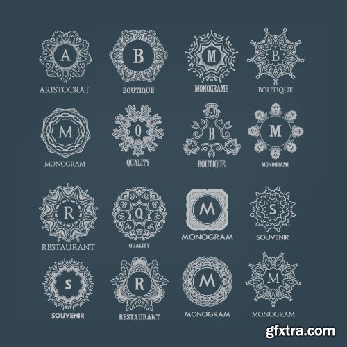 Monogram logo and calligraphic ornament elements vector 4
