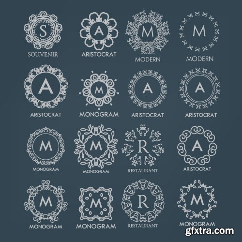 Monogram logo and calligraphic ornament elements vector 4