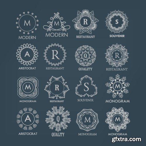 Monogram logo and calligraphic ornament elements vector 4