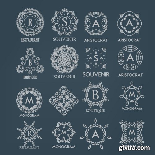 Monogram logo and calligraphic ornament elements vector 4