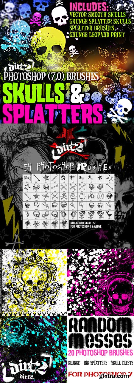 Grunge and HandDrawn Skull-Splatter Brushes 