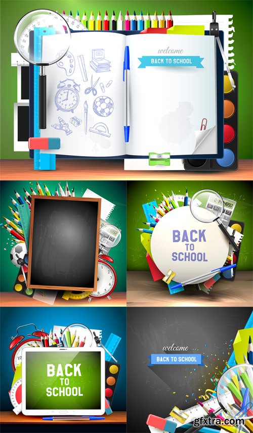 5 School Supplies Vector Set