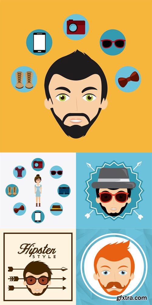 5 Flat Hipster Elements Vector Set 5 Flat Hipster Elements Vector Set