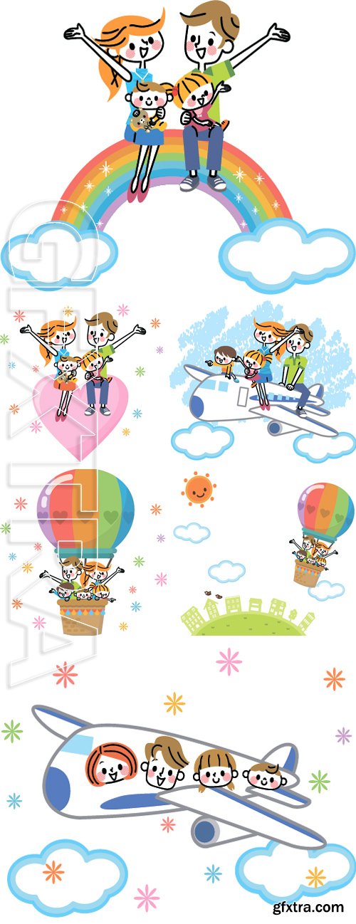 Stock Vectors - Family heart, airplane, balloon, rainbow