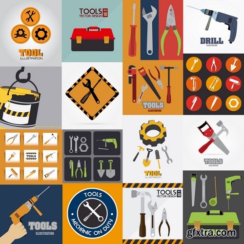 Collection of vector image building tool construction sign banner poster flyer 25 EPS