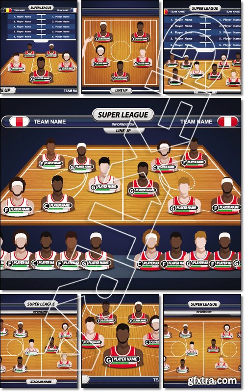 Basketball Player Lineup and Basketball court with Set of infographic elements - Vector