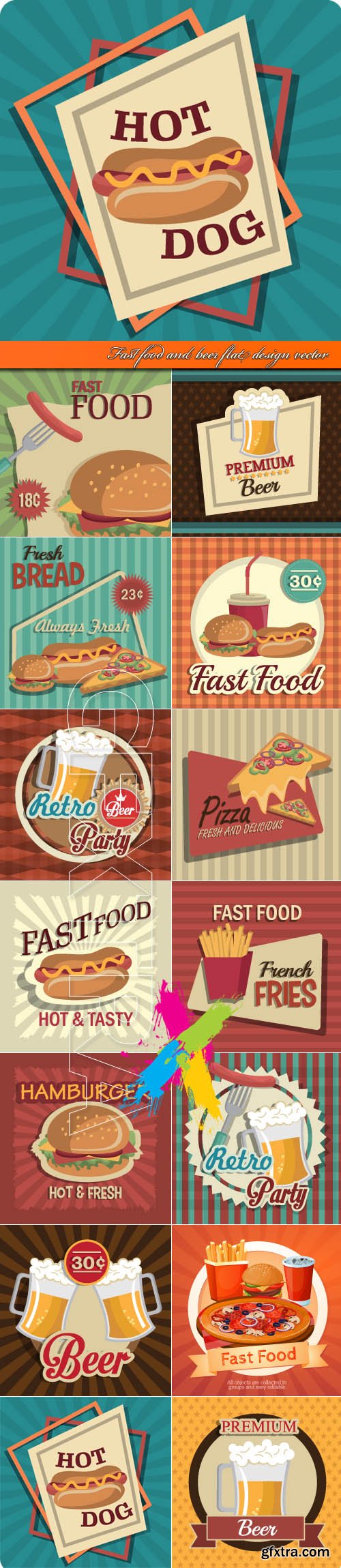 Fast food and beer flat design vector