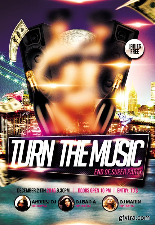 Turn The Music Up Party &ndash; Flyer PSD Template + Facebook Cover