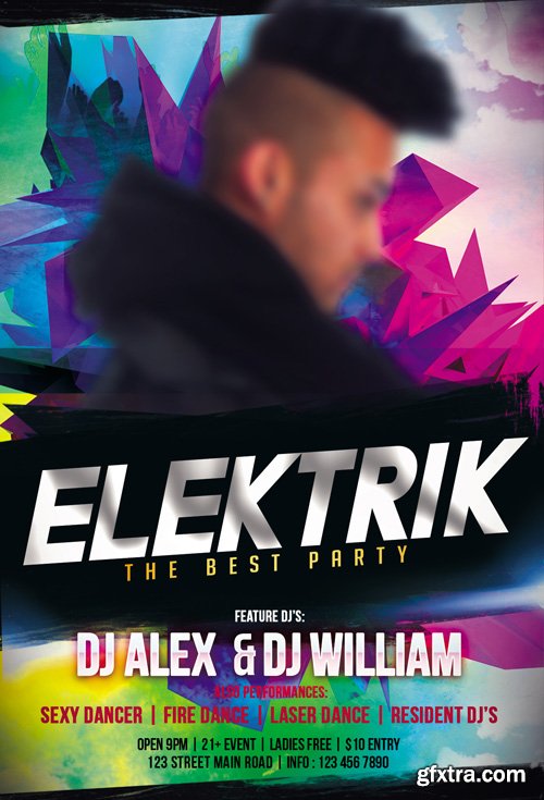 Dj Elektrik &ndash; Flyer PSD Template + Facebook Cover