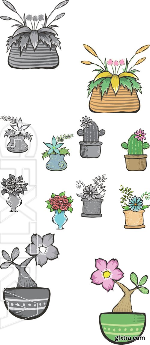 Stock Vectors - Flowers in pot. Vector drawing