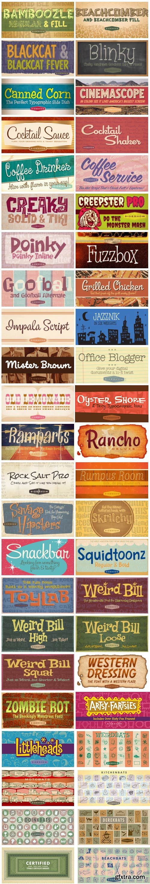 SideShow - 50 Fonts BUNDLE 93xOTF $1900