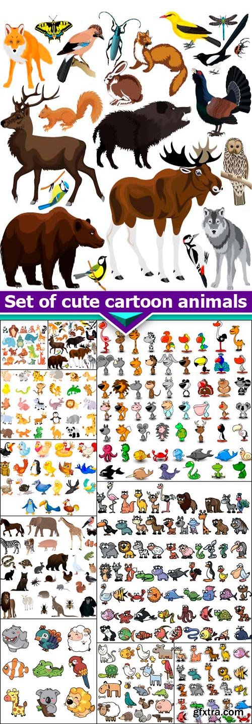 Set of cute cartoon animals 10X EPS