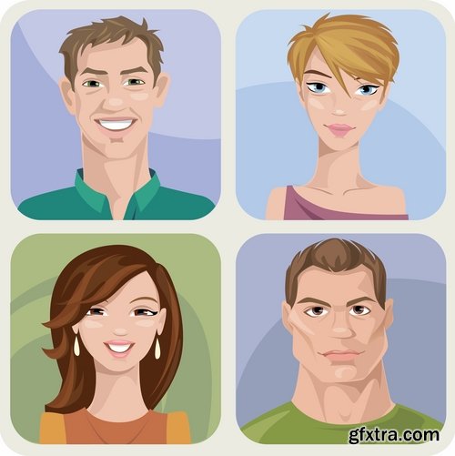 Collection of vector picture different human emotions face man woman people 25 EPS