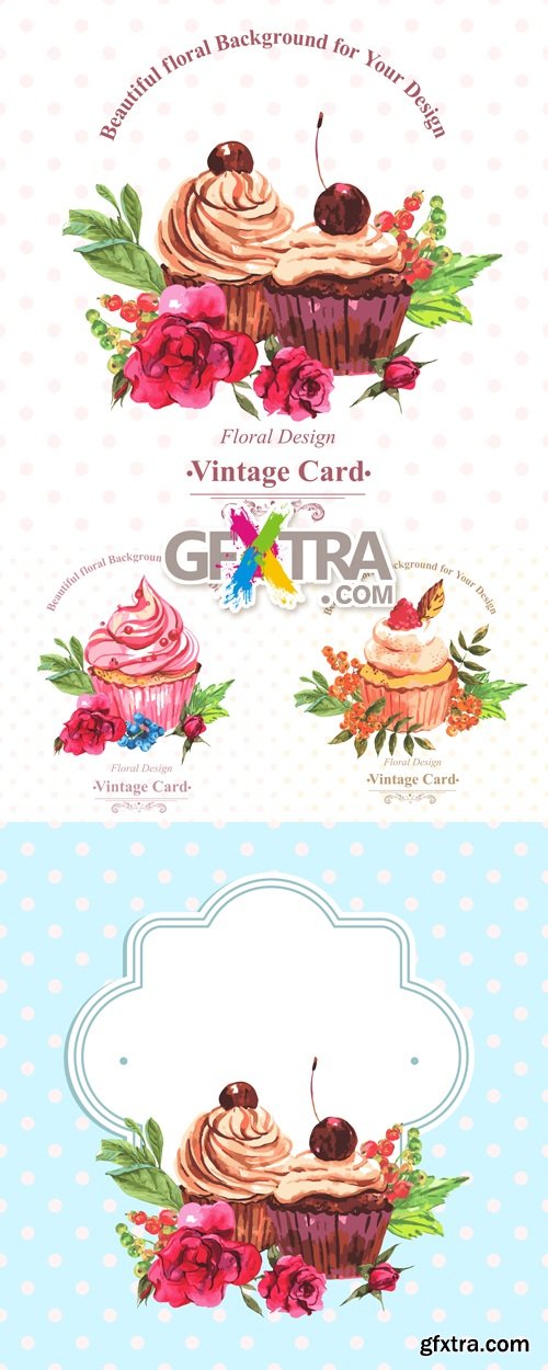 Vintage Backgrounds with Cupcakes Vector