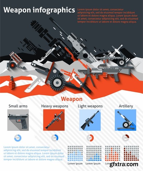 Collection of vector picture military aircraft infographics tank weapons soldiers 25 EPS