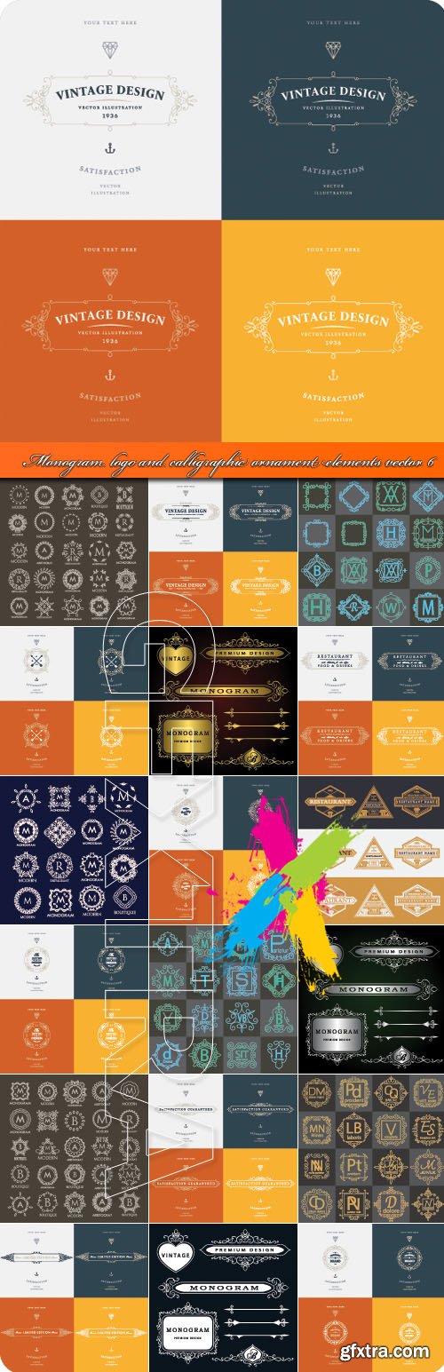 Monogram logo and calligraphic ornament elements vector 6