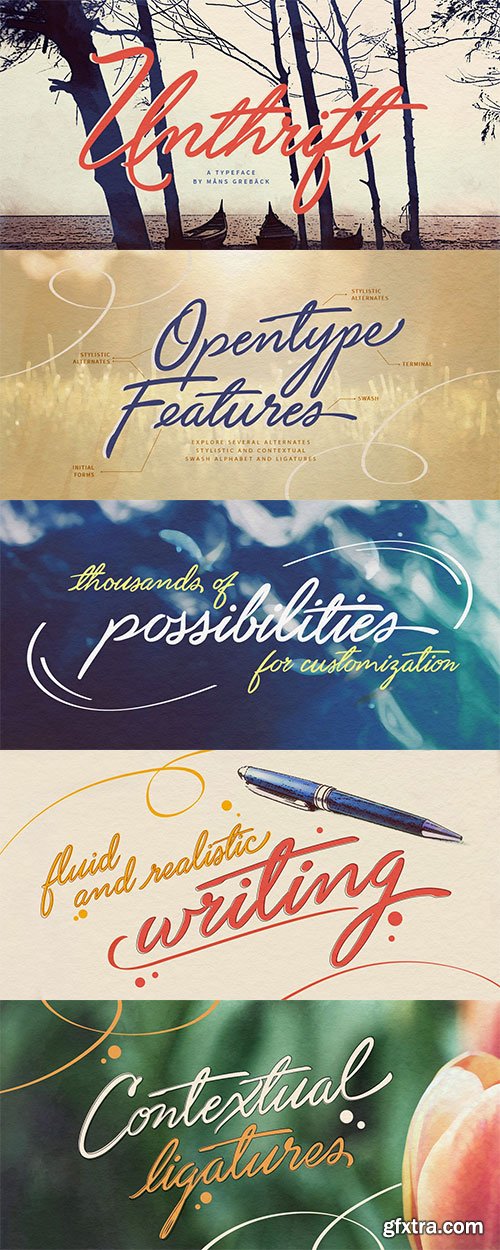 Unthrift - A High Quality Script Typeface 2xOTF $59 Unthrift - A High Quality Script Typeface 2xOTF $59