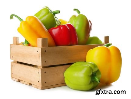 Multi-Colored Peppers in Wooden Box 5xJPG