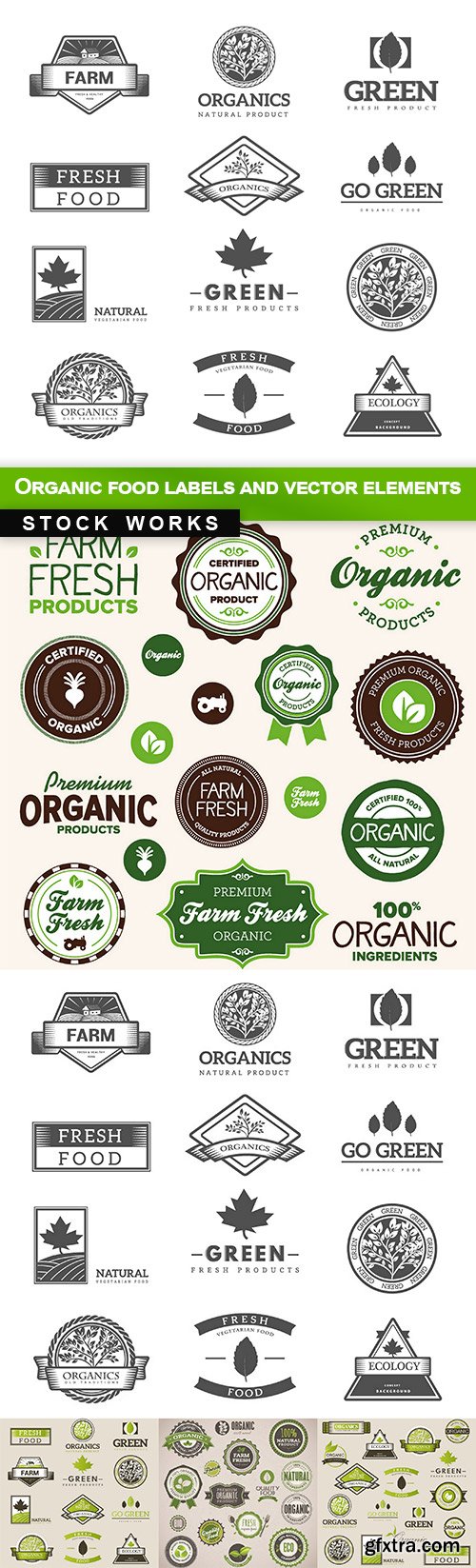 Organic food logos, labels and vector elements - 5 EPS