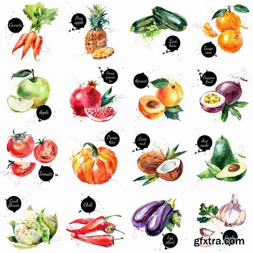Watercolor vegetables and fruit creative atr - 25 Eps