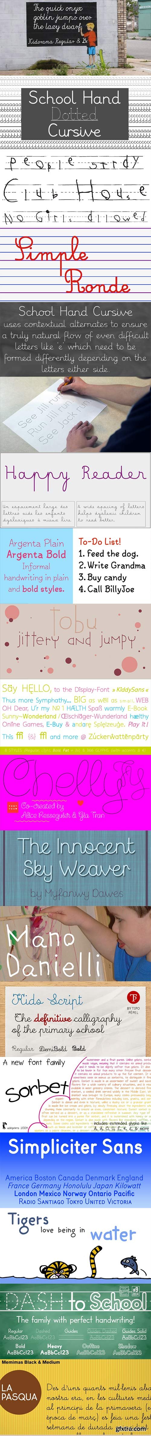 Primary School Kids 30 Fonts Bundle 94xOTF