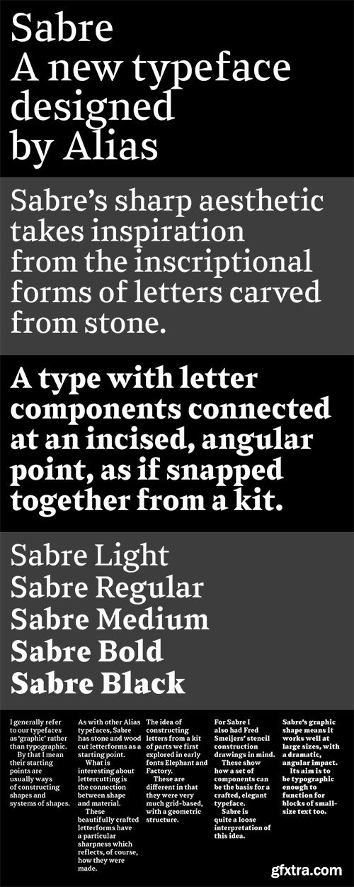 Sabre - Stone & Wood Cut Letterforms 5xOTF $180 NEW! Sabre - Stone & Wood Cut Letterforms 5xOTF $180 NEW!