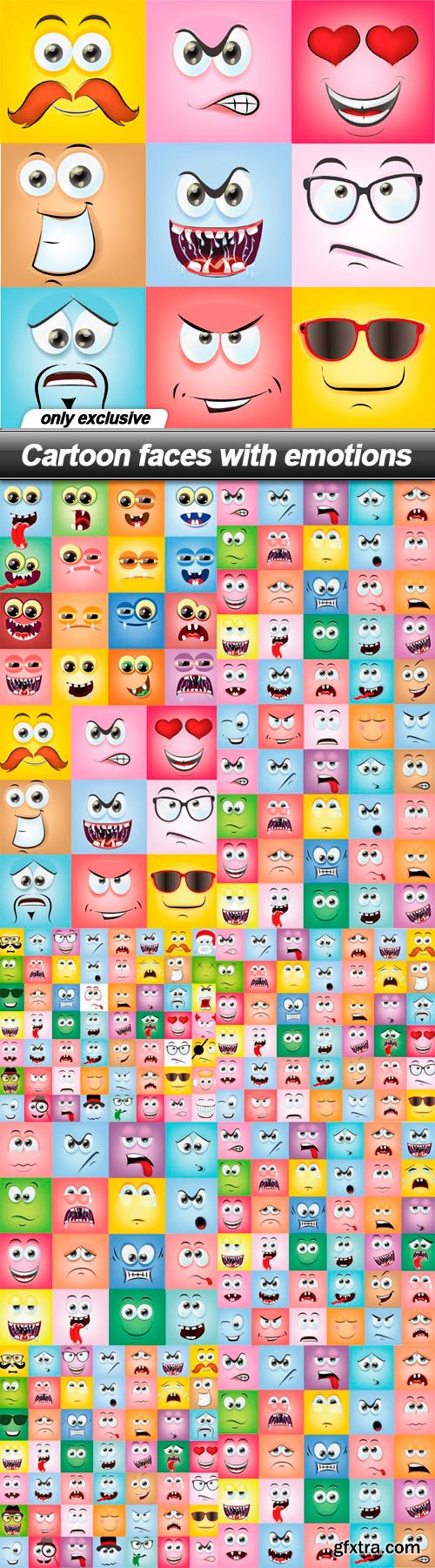 Cartoon faces with emotions - 10 UHQ JPEG