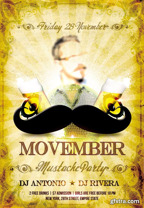 Movember Mustache Party - Club Flyer PSD Template Movember Mustache Party - Club Flyer PSD Template