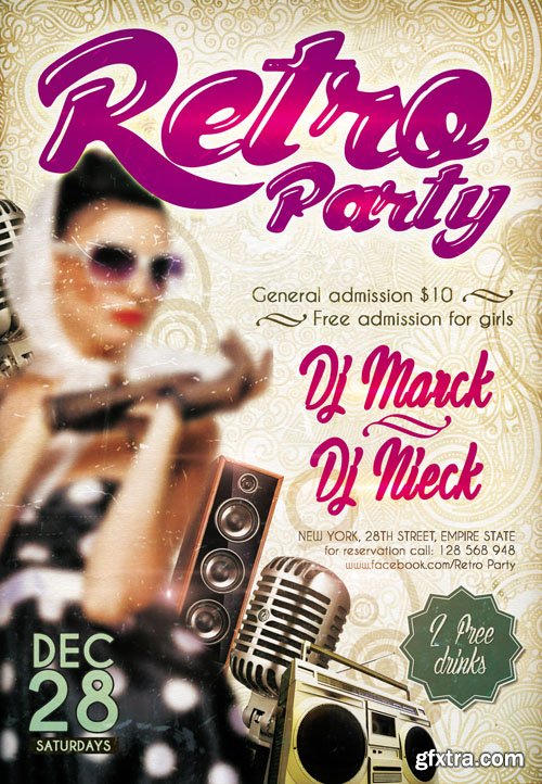 Retro Party - Club flyer PSD Template Retro Party - Club flyer PSD Template