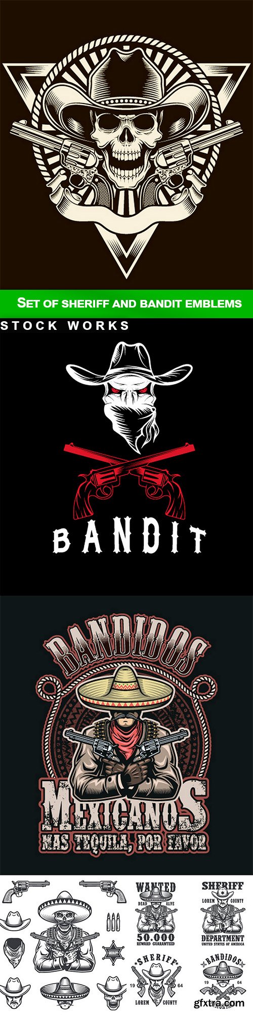Set of sheriff and bandit emblems - 5 EPS Set of sheriff and bandit emblems - 5 EPS