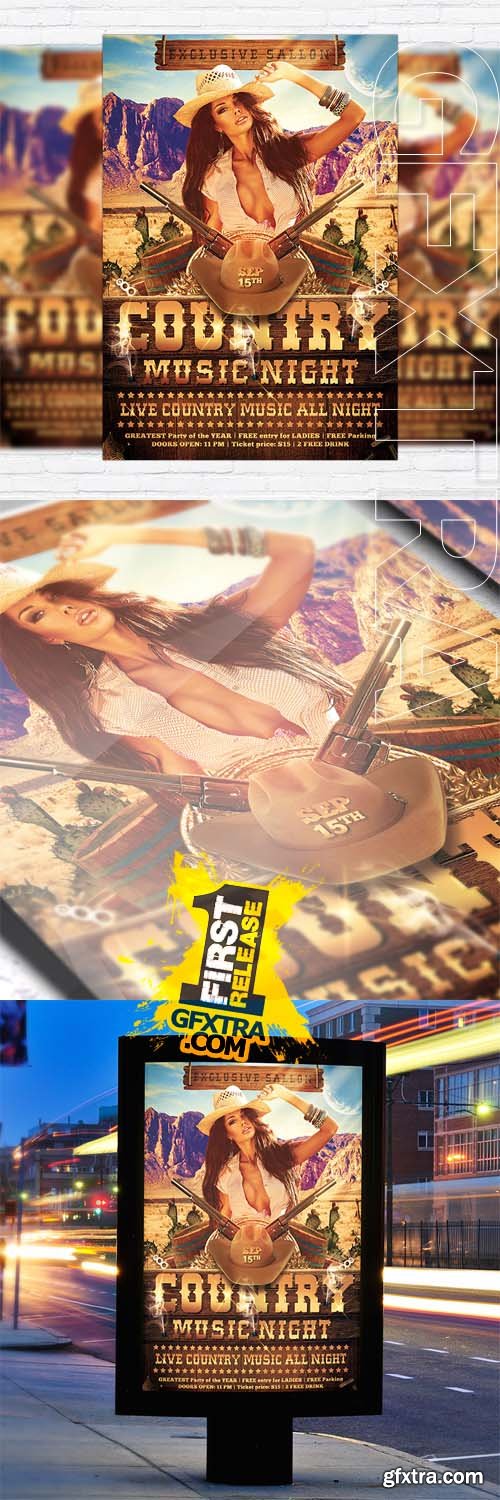 Country Music Night - Flyer Template + Facebook Cover