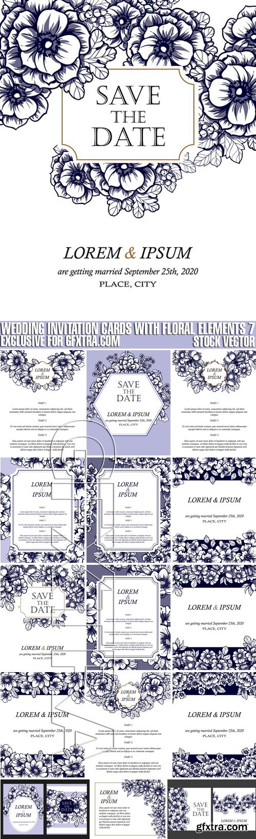 Stock Vectors - Wedding Invitation Cards With Floral Elements 7