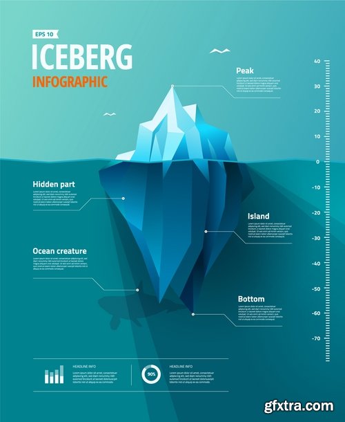 Collection of vector picture sea ice iceberg infographics 25 EPS