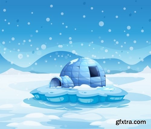 Collection of vector picture sea ice iceberg infographics 25 EPS