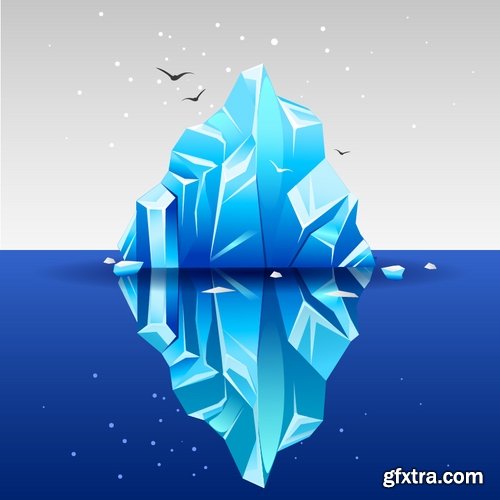 Collection of vector picture sea ice iceberg infographics 25 EPS