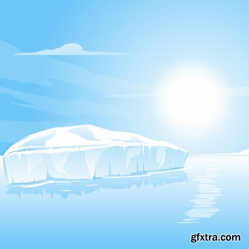 Collection of vector picture sea ice iceberg infographics 25 EPS