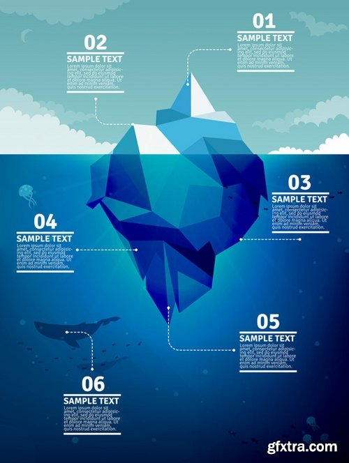 Collection of vector picture sea ice iceberg infographics 25 EPS