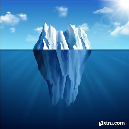 Collection of vector picture sea ice iceberg infographics 25 EPS