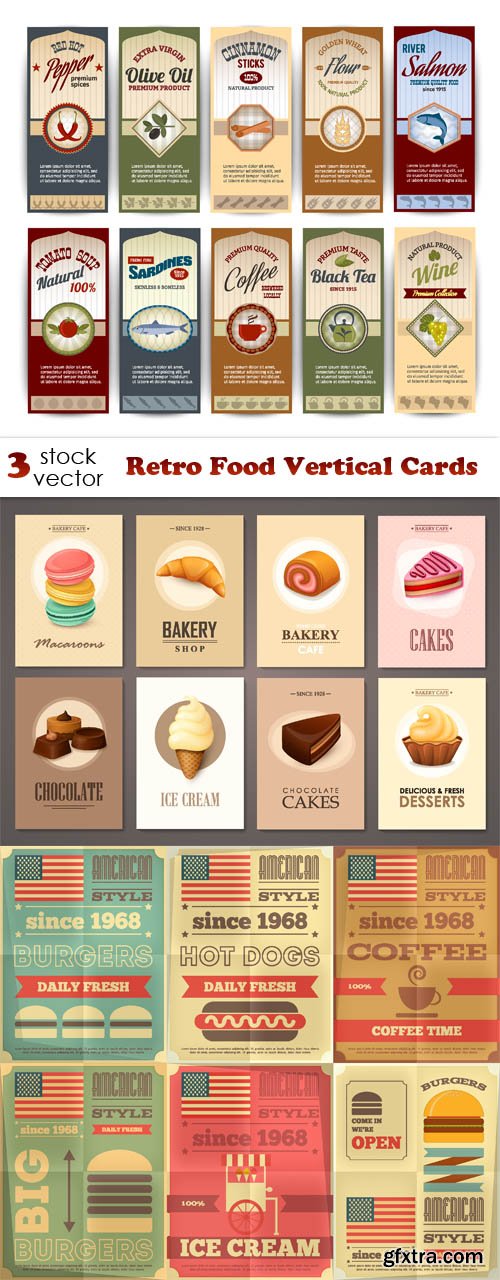 Vectors - Retro Food Vertical Cards