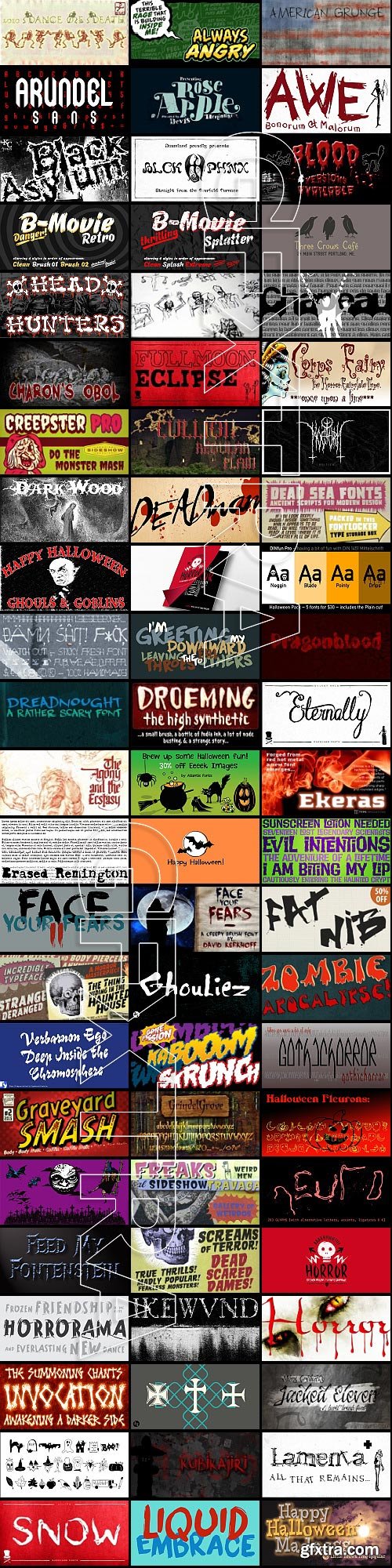 136 Halloween Horror Fonts Bundle 318xOTF $5000