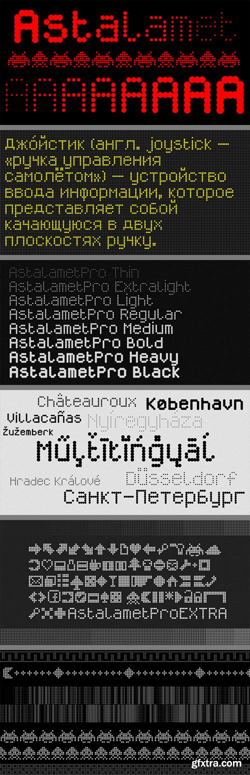 Astalamet Pro - Led, Pixel, Digital Font Family 9xOTF $38 Astalamet Pro - Led, Pixel, Digital Font Family 9xOTF $38