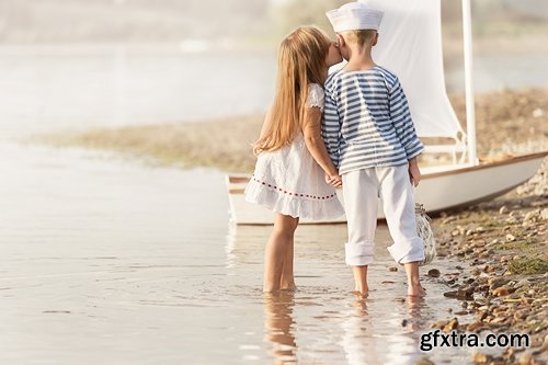 Collection of children pair of children walking river boat sea beach baby model 25 HQ Jpeg
