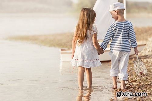 Collection of children pair of children walking river boat sea beach baby model 25 HQ Jpeg