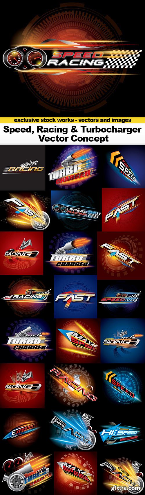 Speed, Racing &amp; Turbocharger Vector Concept, 25x EPS