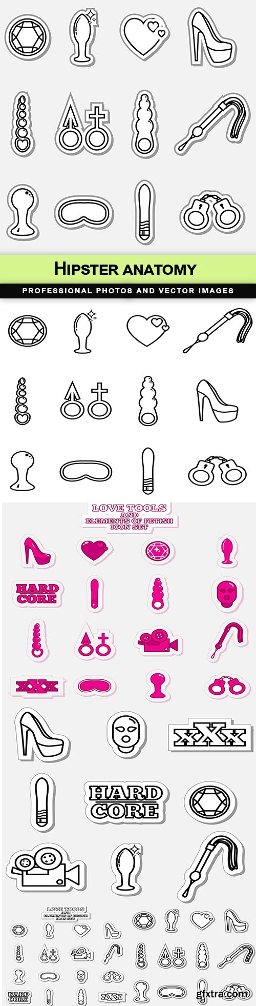 Icon set Elements of fetish And Love tools - 5 EPS